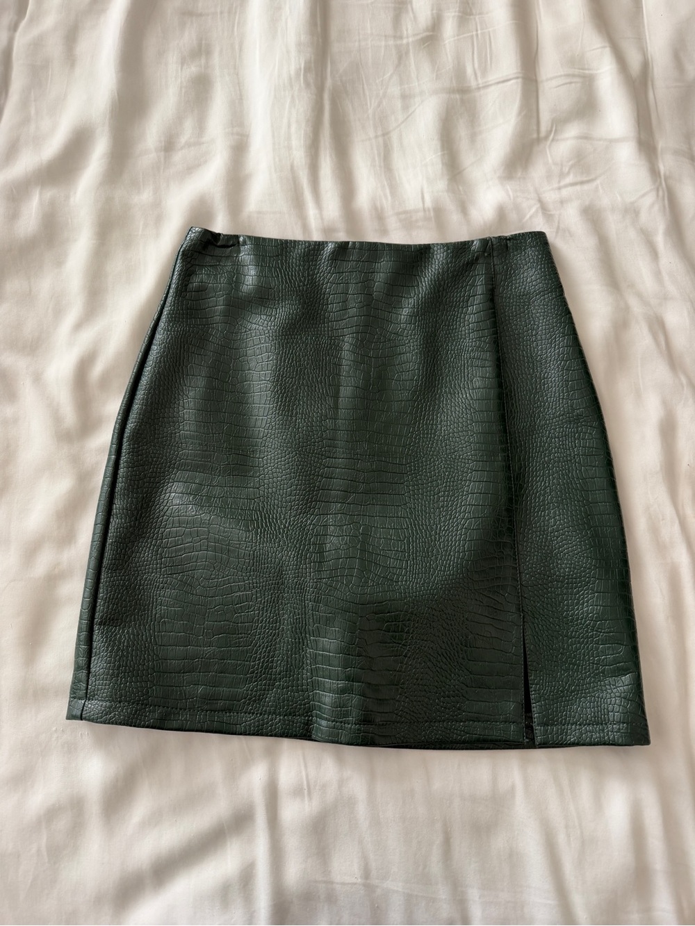 Topshop Dark Green Faux Croc Mini Skirt